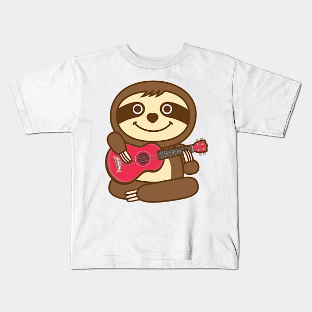 Sloth ukulele Kids T-Shirt by Plushism